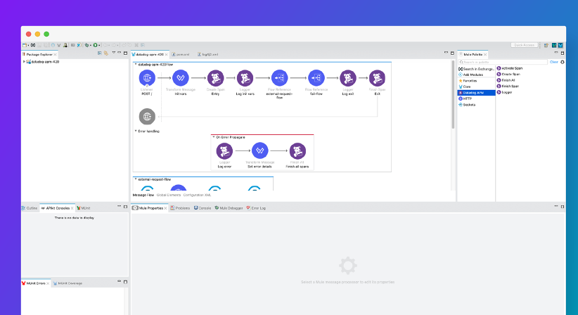 Instrumented Mule 4 application with the Datadog APM connector